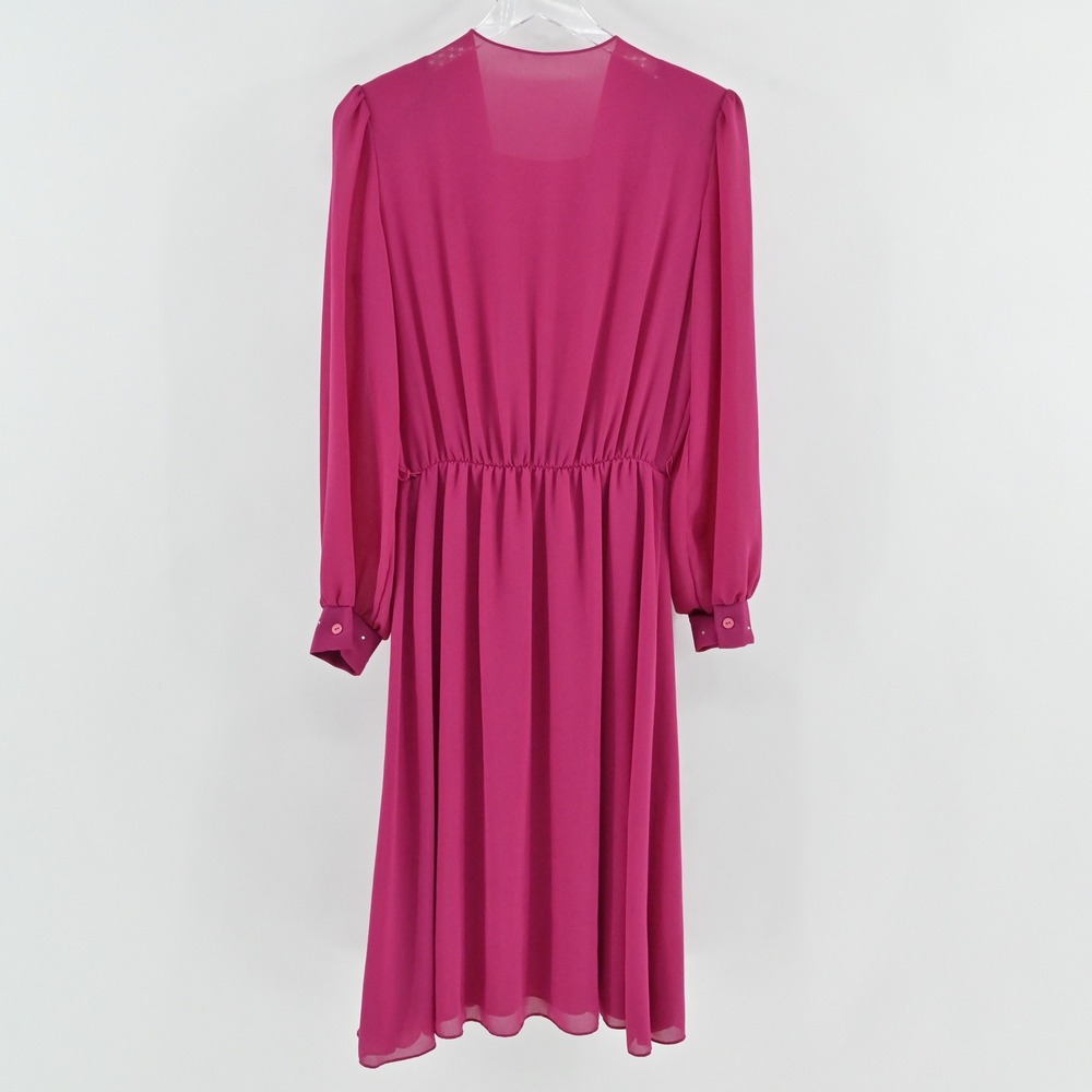 Vintage‎ 70s 80s Blouson Evening Midi Dress Sz 10 Pink Beaded Sequin Puff Sleeve - Picture 3 of 13